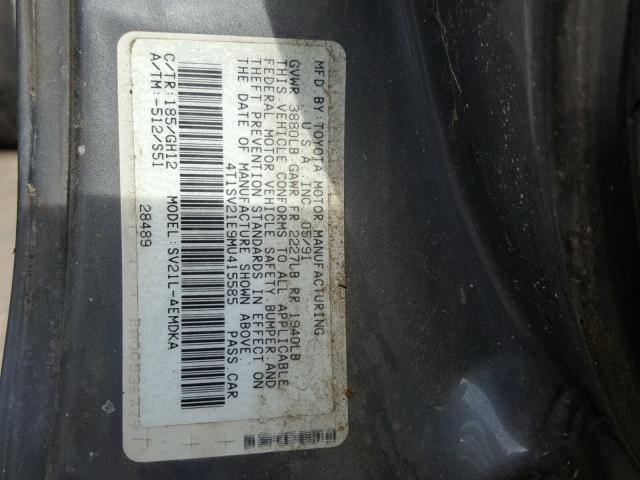 4T1SV21E9MU415585 - 1991 TOYOTA CAMRY DLX BLUE photo 10