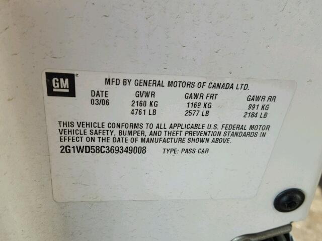 2G1WD58C369349008 - 2006 CHEVROLET IMPALA SUP 白色 照片 10