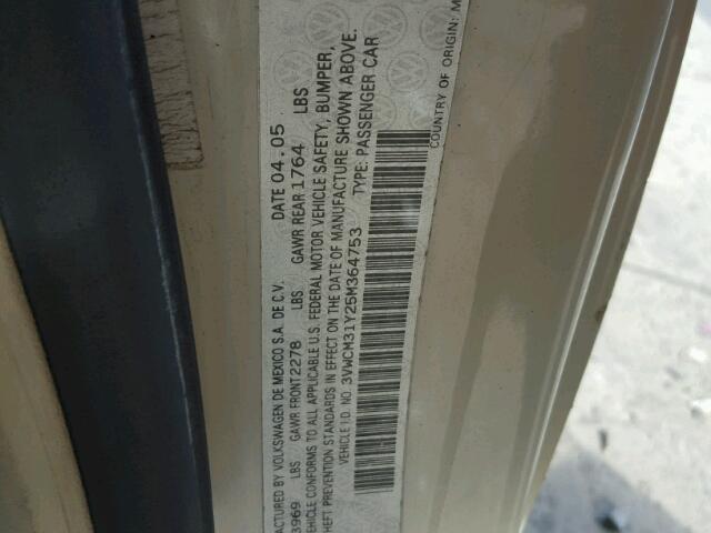 3VWCM31Y25M364753 - 2005 VOLKSWAGEN NEW BEETLE 奶油色 照片 10