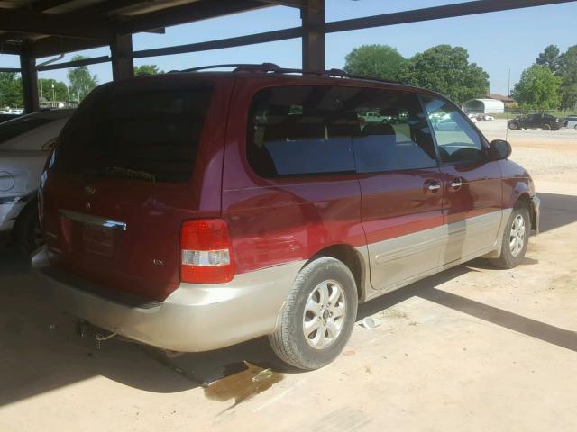 KNDUP132356731588 - 2005 KIA SEDONA EX MAROON photo 4