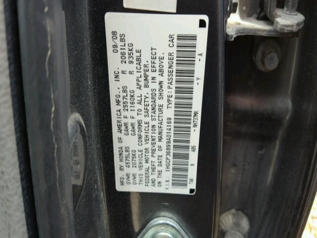 1HGCP36899A014169 - 2009 HONDA ACCORD EXL GRAY photo 10