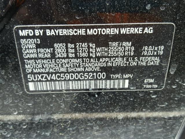 5UXZV4C59D0G52100 - 2013 BMW X5 XDRIVE3 GRAY photo 10