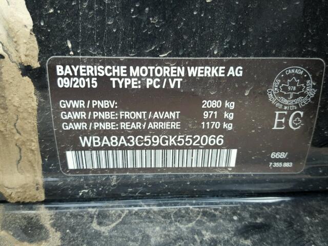 WBA8A3C59GK552066 - 2016 BMW 320 XI BLACK photo 10