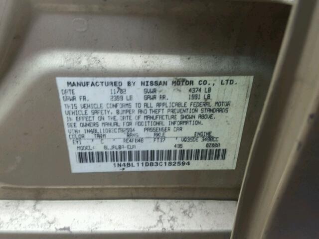 1N4BL11D83C182594 - 2003 NISSAN ALTIMA SE GOLD photo 10