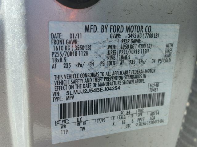 5LMJJ2J54BEJ04254 - 2011 LINCOLN NAVIGATOR 银色 照片 10