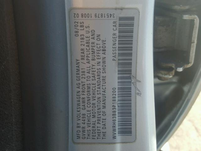 WVWRH63B83P188200 - 2003 VOLKSWAGEN PASSAT GLX 灰色 照片 10