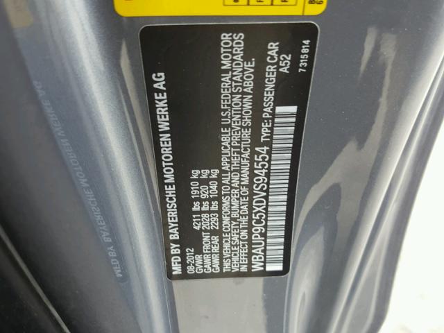 WBAUP9C5XDVS94554 - 2013 BMW 128 I ნაცრისფერი ფოტო 10