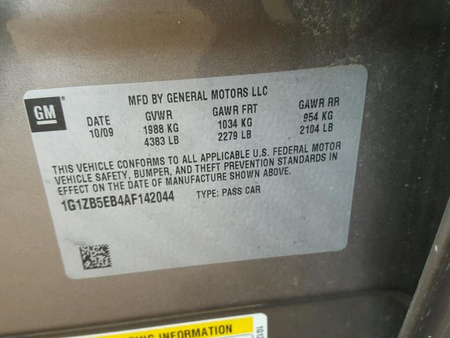 1G1ZB5EB4AF142044 - 2010 CHEVROLET MALIBU LS 棕色 照片 10