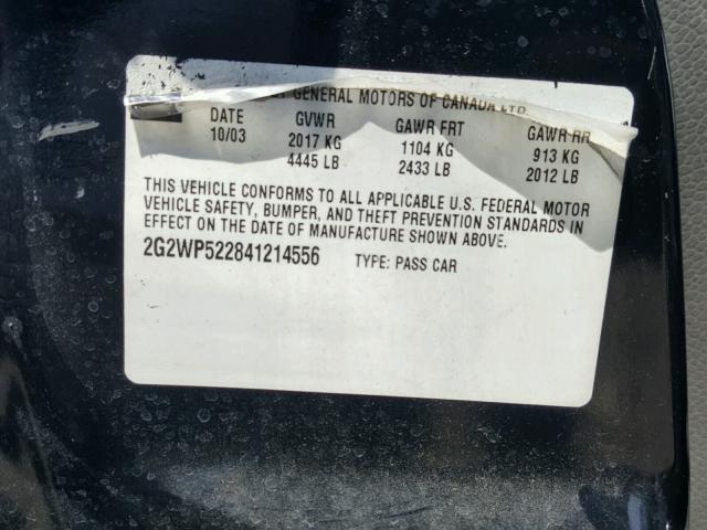2G2WP522841214556 - 2004 PONTIAC GRAND PRIX BLACK photo 10