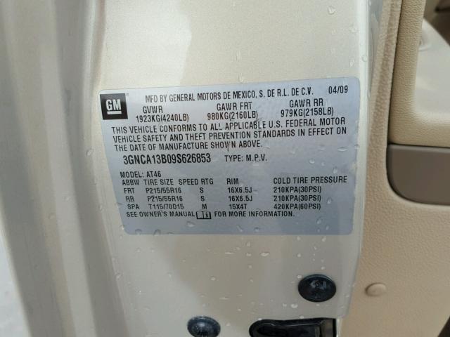 3GNCA13B09S626853 - 2009 CHEVROLET HHR LS BEIGE photo 10