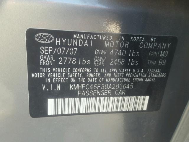 KMHFC46F38A283645 - 2008 HYUNDAI AZERA SE GREEN photo 10