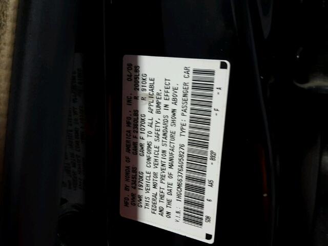 1HGCM66376A058276 - 2006 HONDA ACCORD LX BLACK photo 10