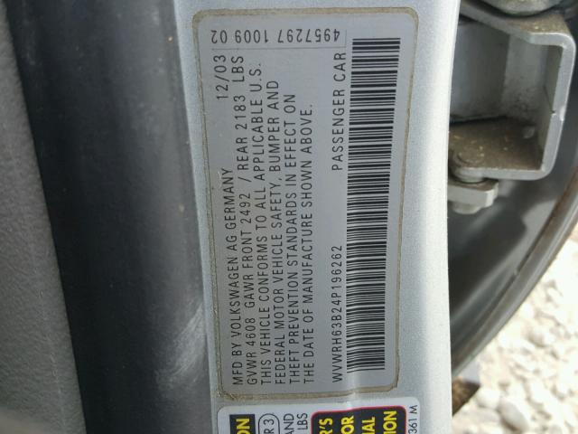 WVWRH63B24P196262 - 2004 VOLKSWAGEN PASSAT GLX 银色 照片 10