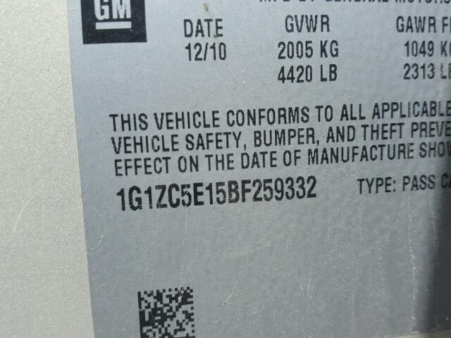 1G1ZC5E15BF259332 - 2011 CHEVROLET MALIBU 1LT SILVER photo 10