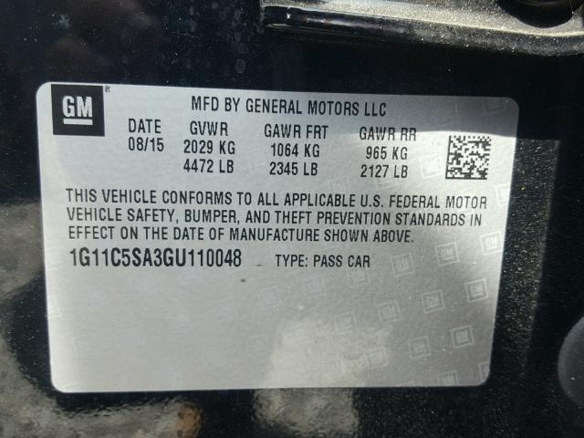 1G11C5SA3GU110048 - 2016 CHEVROLET MALIBU LIM 黑色 照片 10