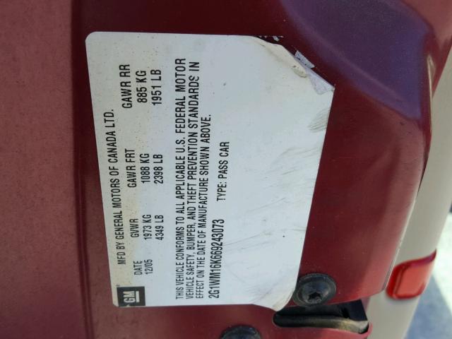 2G1WM16K669243073 - 2006 CHEVROLET MONTE CARL 勃艮第红 照片 10