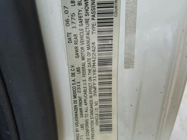 3VWFF31Y87M422424 - 2007 VOLKSWAGEN NEW BEETLE 白色 照片 10