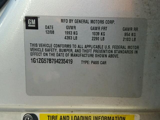 1G1ZG57B794235419 - 2009 CHEVROLET MALIBU LS ვერცხლისფერი ფოტო 10