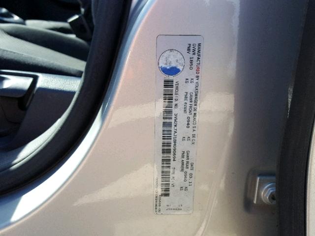 3VW2K7AJ1BM090694 - 2011 VOLKSWAGEN JETTA BASE 银色 照片 10