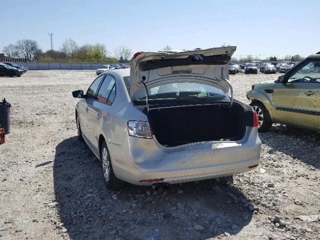 3VW2K7AJ1BM090694 - 2011 VOLKSWAGEN JETTA BASE 银色 照片 3