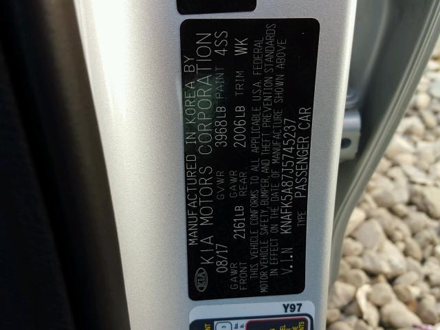 KNAFK5A87J5745237 - 2018 KIA FORTE LX SILVER photo 10