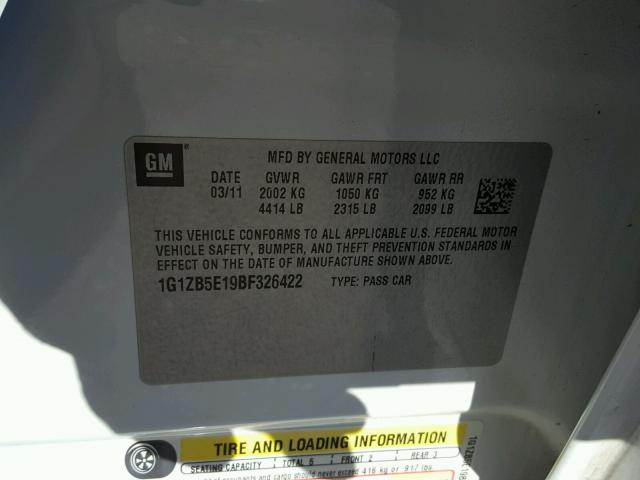 1G1ZB5E19BF326422 - 2011 CHEVROLET MALIBU LS 白色 照片 10