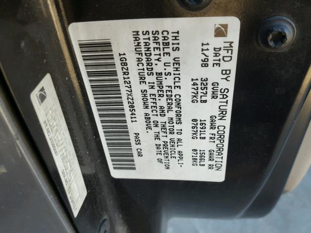 1G8ZR1277XZ205411 - 1999 SATURN SC2 CHARCOAL photo 10