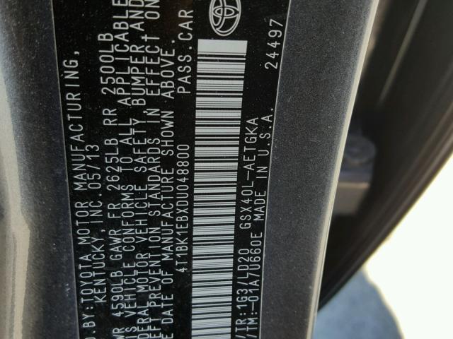 4T1BK1EBXDU048800 - 2013 TOYOTA AVALON BAS GRAY photo 10