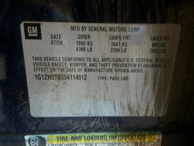 1G1ZH57B094114812 - 2009 CHEVROLET MALIBU 1LT BLUE photo 10