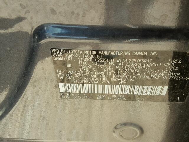 2T3BFREV6DW032176 - 2013 TOYOTA RAV4 LE Grafit foto 10