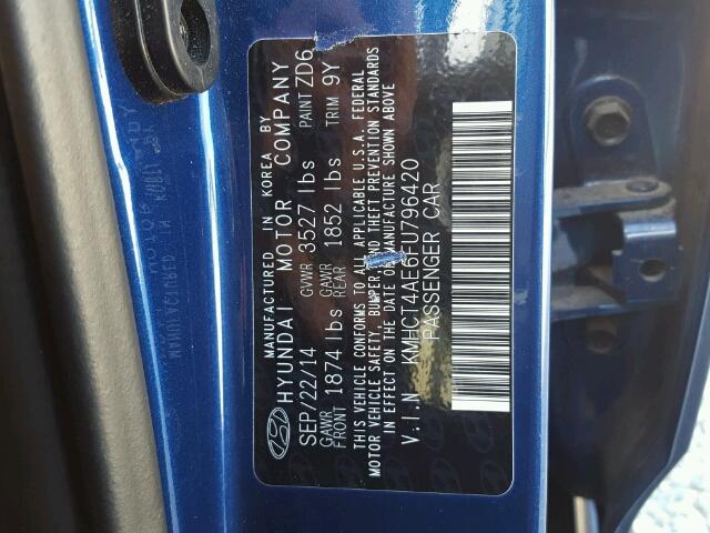 KMHCT4AE6FU796420 - 2015 HYUNDAI ACCENT GLS BLUE photo 10