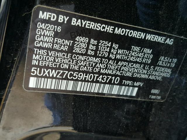 5UXWZ7C59H0T43710 - 2017 BMW X3 SDRIVE2 Қара фото 10
