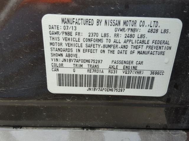 JN1BV7AP0EM675297 - 2014 INFINITI Q50 BASE Marrón foto 10