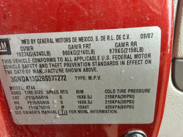 3GNDA13D28S577272 - 2008 CHEVROLET HHR LS ბურგუნდია ფოტო 10