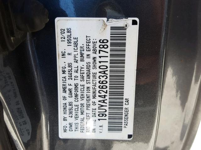 19UYA42663A011786 - 2003 ACURA 3.2CL TYPE GRAY photo 10