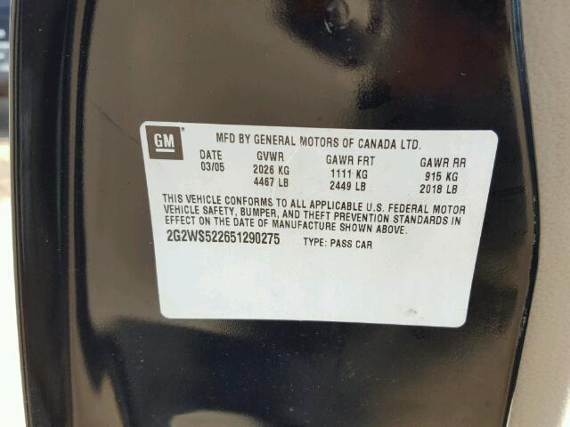 2G2WS522651290275 - 2005 PONTIAC GRAND PRIX BLACK photo 10