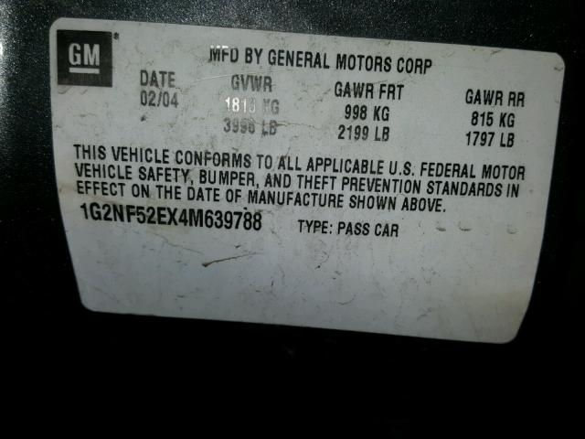 1G2NF52EX4M639788 - 2004 PONTIAC GRAND AM S GRAY photo 10