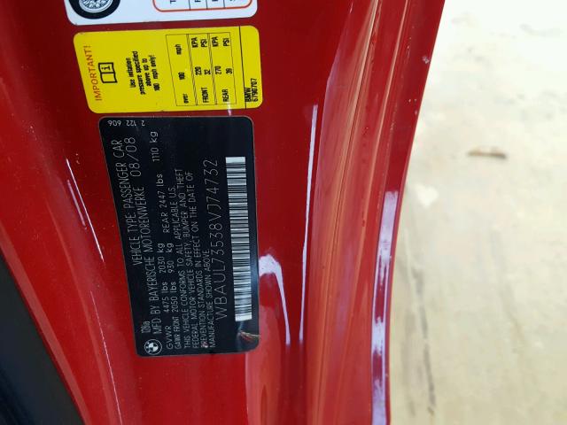 WBAUL73538VJ74732 - 2008 BMW 128 I RED photo 10