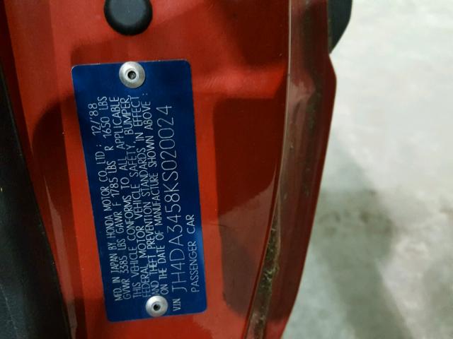 JH4DA3458KS020024 - 1989 ACURA INTEGRA LS RED photo 10