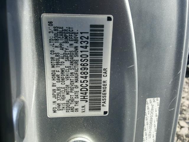 JH4DC54896S014321 - 2006 ACURA RSX SILVER photo 10
