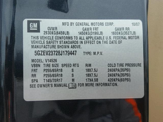 5GZEV23728J179447 - 2008 SATURN OUTLOOK XR შავი ფოტო 10