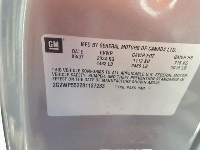 2G2WP552281137233 - 2008 PONTIAC GRAND PRIX GRAY photo 10