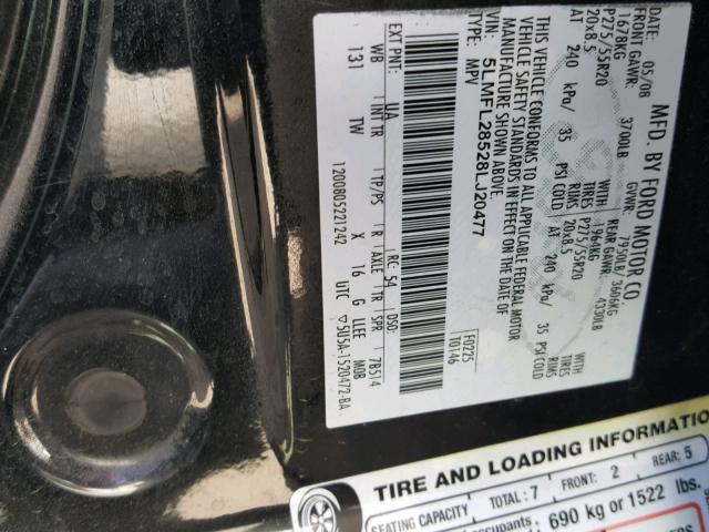 5LMFL28528LJ20477 - 2008 LINCOLN NAVIGATOR BLACK photo 10