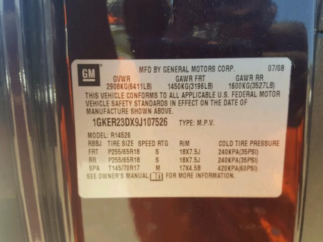 1GKER23DX9J107526 - 2009 GMC ACADIA SLT 紫色 照片 10