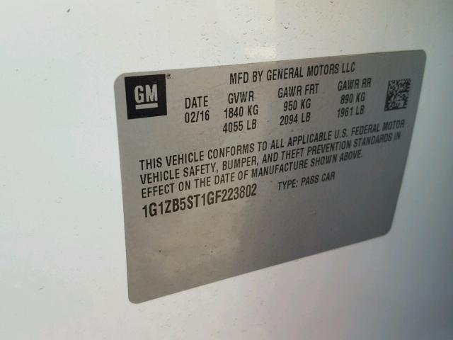 1G1ZB5ST1GF223802 - 2016 CHEVROLET MALIBU LS თეთრი ფოტო 10