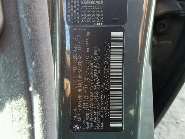 WBAGL63493DP67637 - 2003 BMW 745 BLUE photo 10