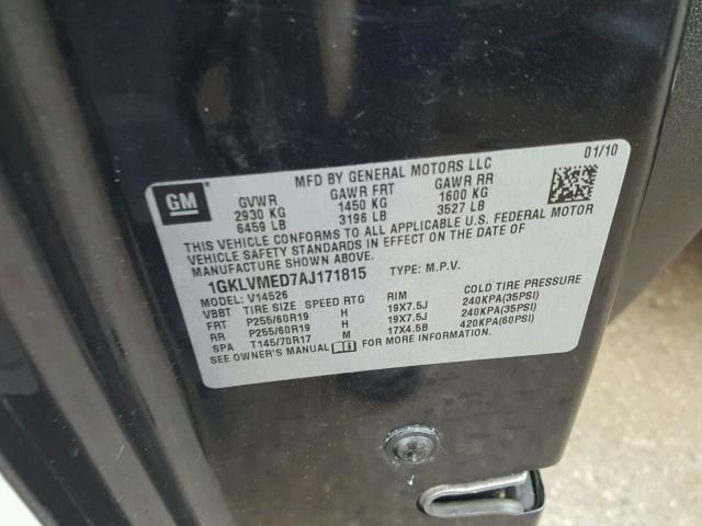 1GKLVMED7AJ171815 - 2010 GMC ACADIA SLT შავი ფოტო 10