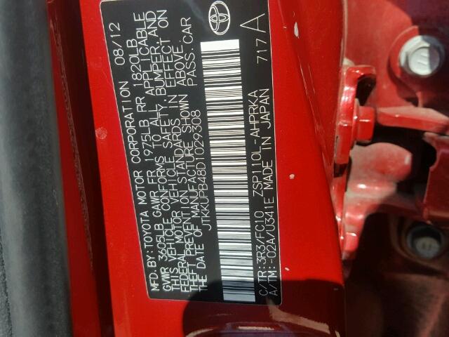 JTKKUPB48D1029308 - 2013 TOYOTA SCION XD BURGUNDY photo 10