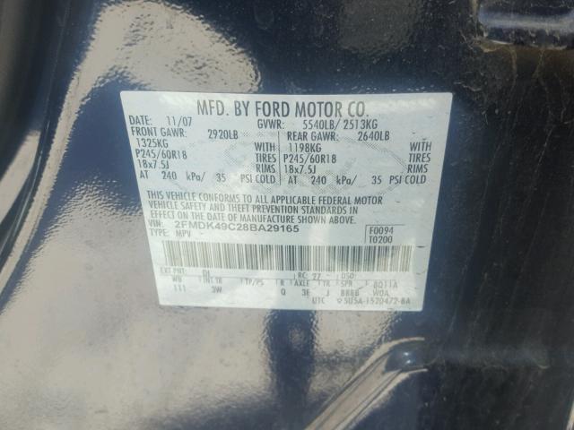 2FMDK49C28BA29165 - 2008 FORD EDGE LIMIT BLUE photo 10