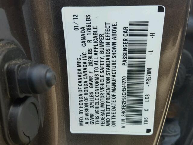 2HGFB2F98CH544270 - 2012 HONDA CIVIC EXL TAN photo 10